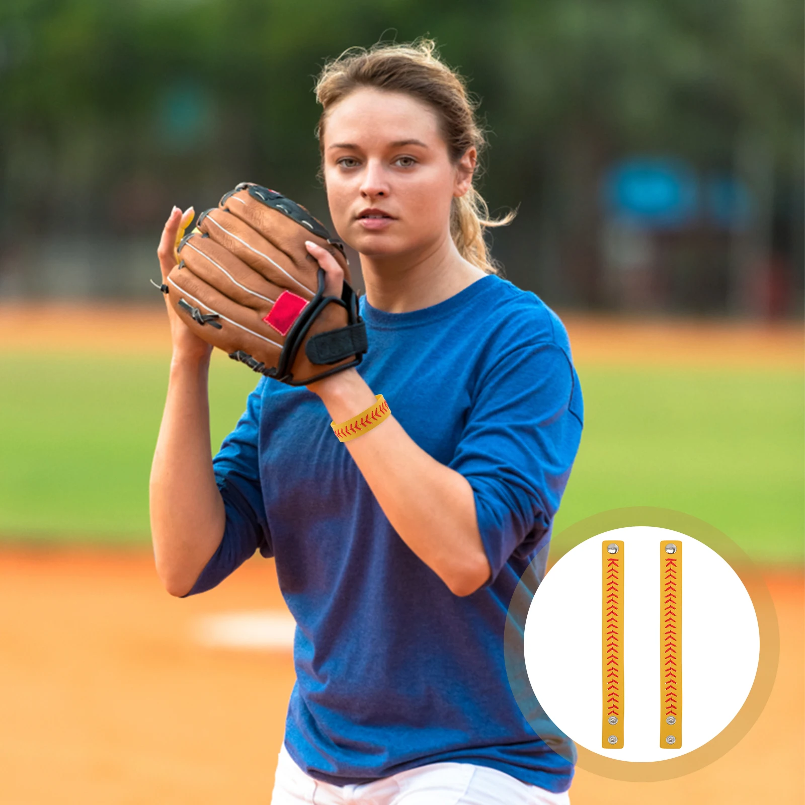 

2 pcs PU Bracelets Softball Theme Sports Wristb s for Players Yellow Red Thread Braided Jewelry Gifts