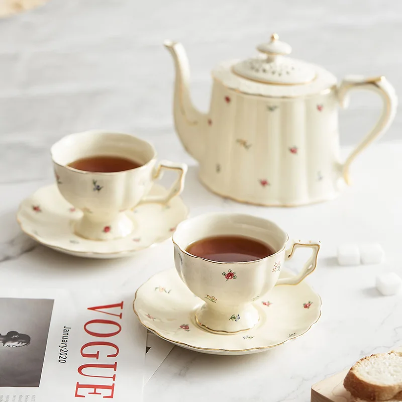 European retro coffee cup and plate ceramic set, British Phnom Penh large tea cup, French restaurant and bar