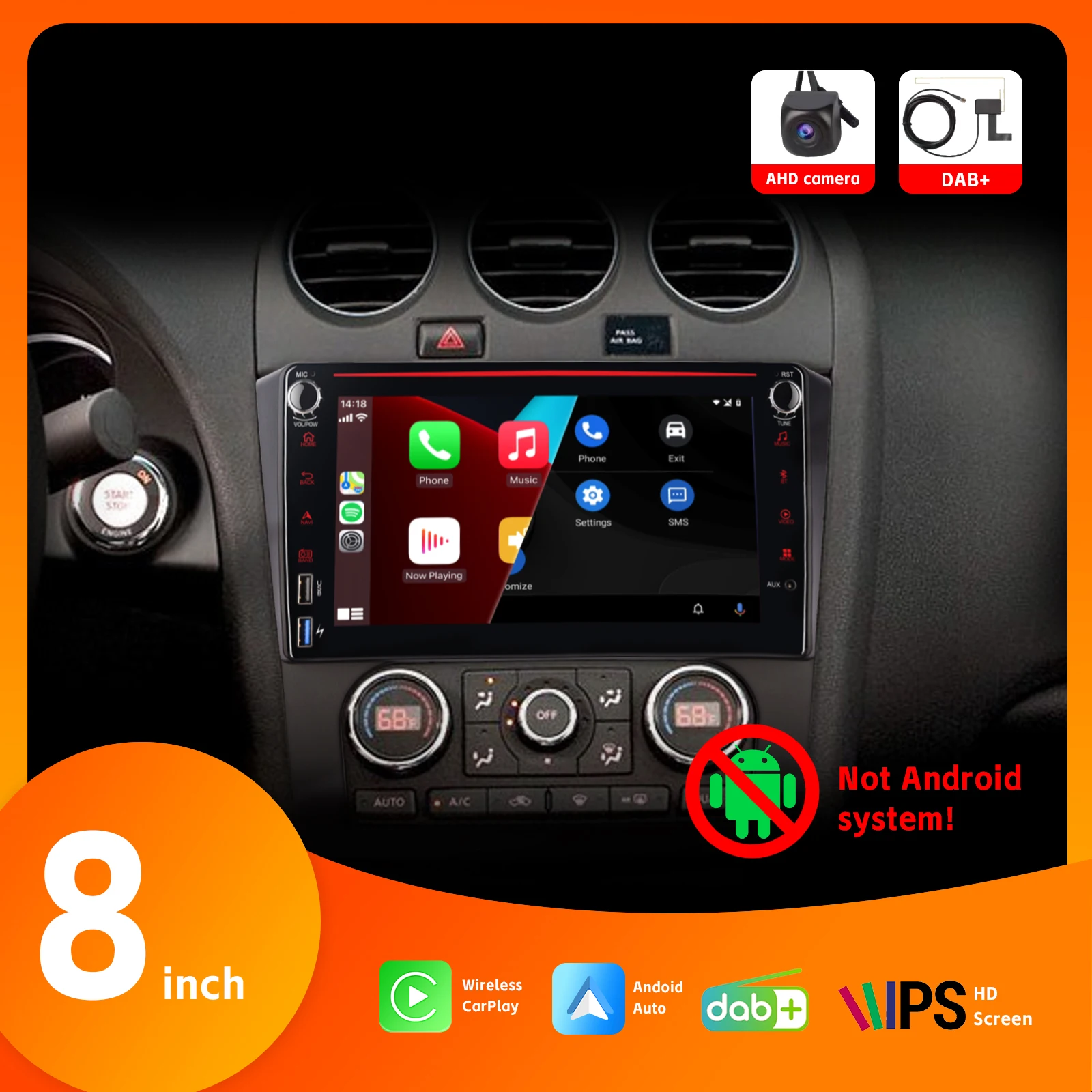 

Wireless Carplay Android Auto IPS Touch Screen DAB+ SWC AHD Rear View Camera 8" Car Radio for Nissan Teana Altima 2008-2012