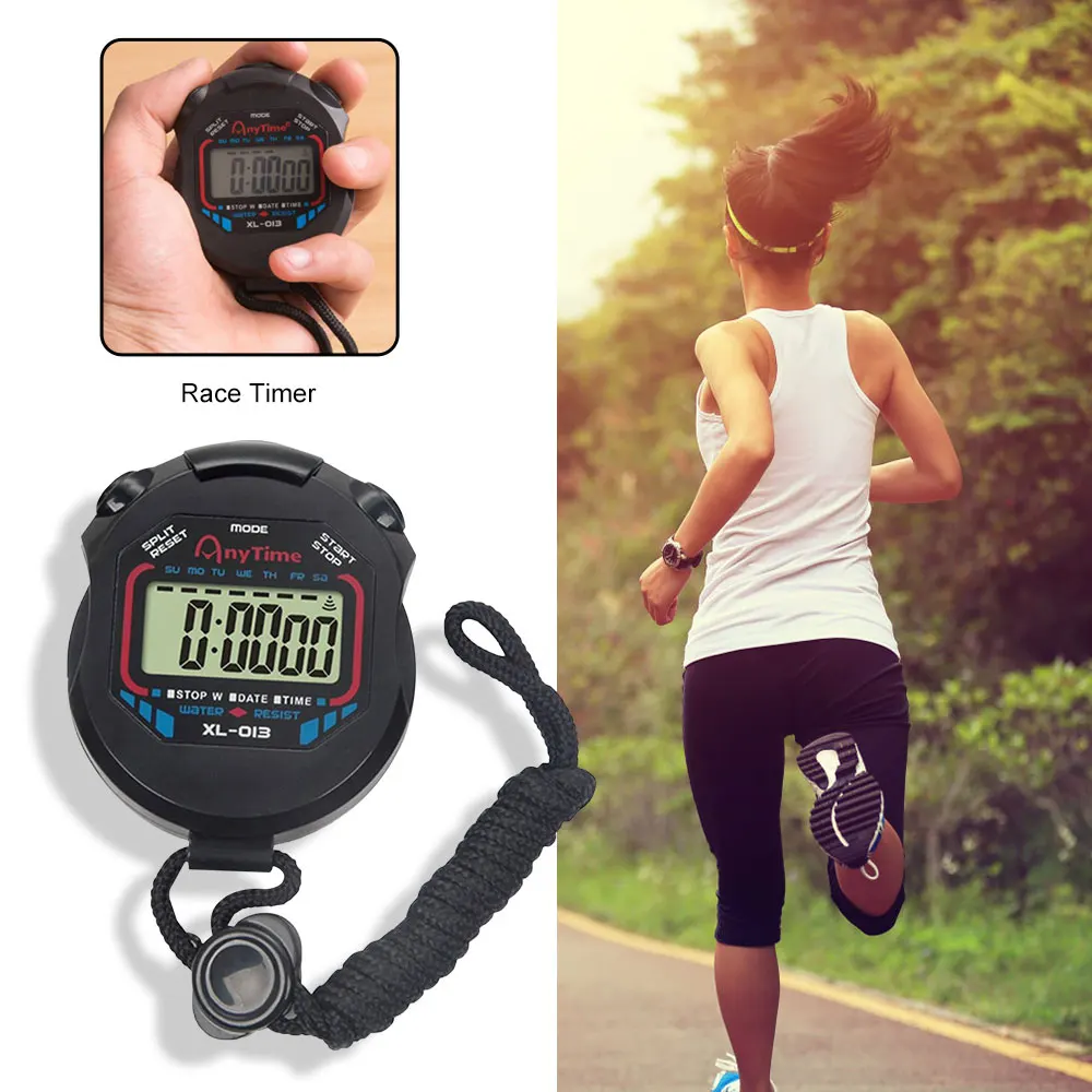 Digital Stopwatch Classic Waterproof Handheld LCD Handheld Sports Race Timer Stop Watch With Lanyard For Outdoor Sports