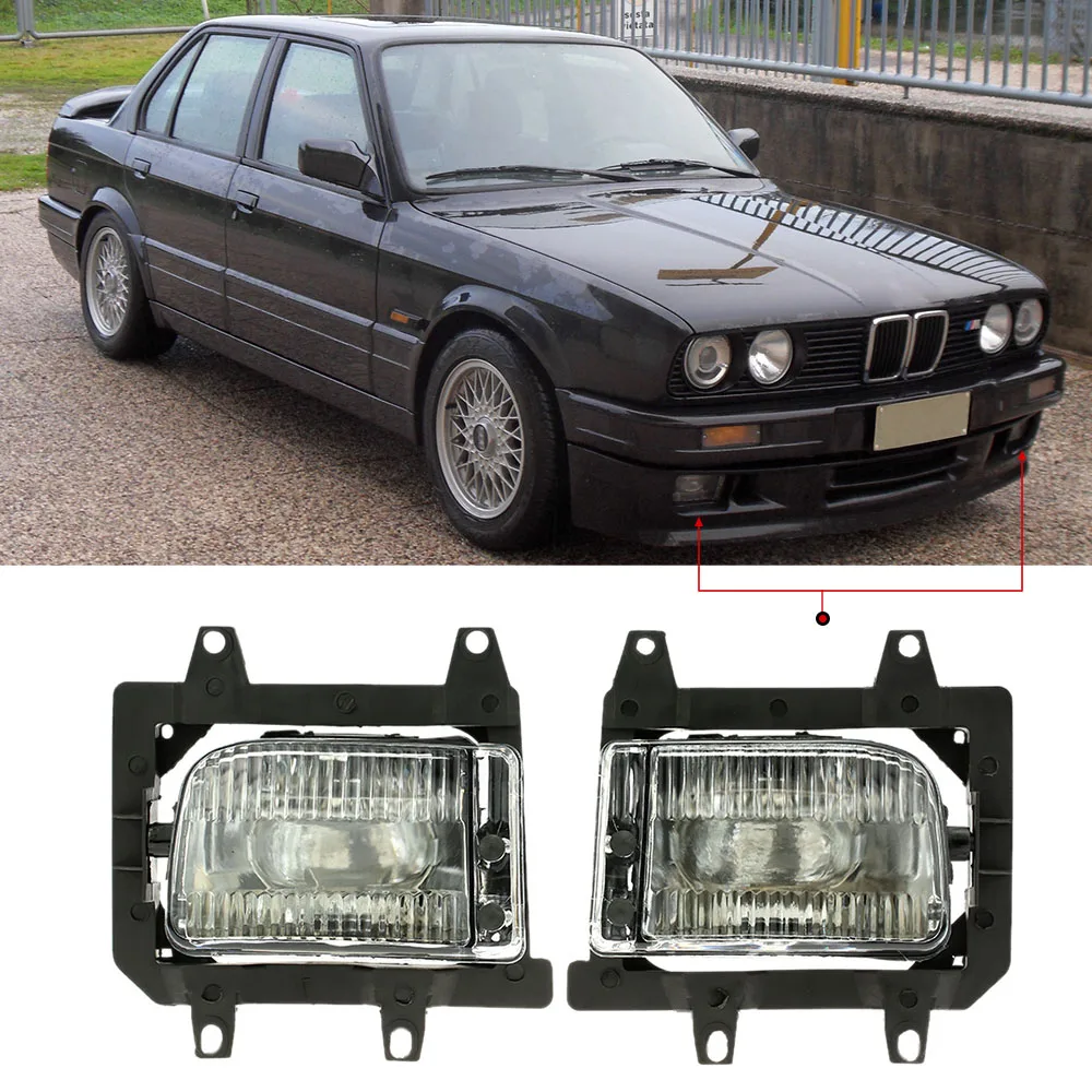 Sepasang lampu kabut depan kiri & kanan Kit lensa plastik transparan untuk BMW E30 3-Series 1985-1993