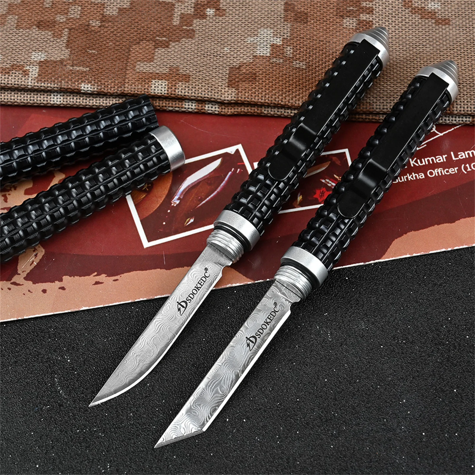 

Damascus Fixed Blade Knife Outdoor Hiking Utility Knives Camping EDC Tools Small Knife Aluminum Alloy