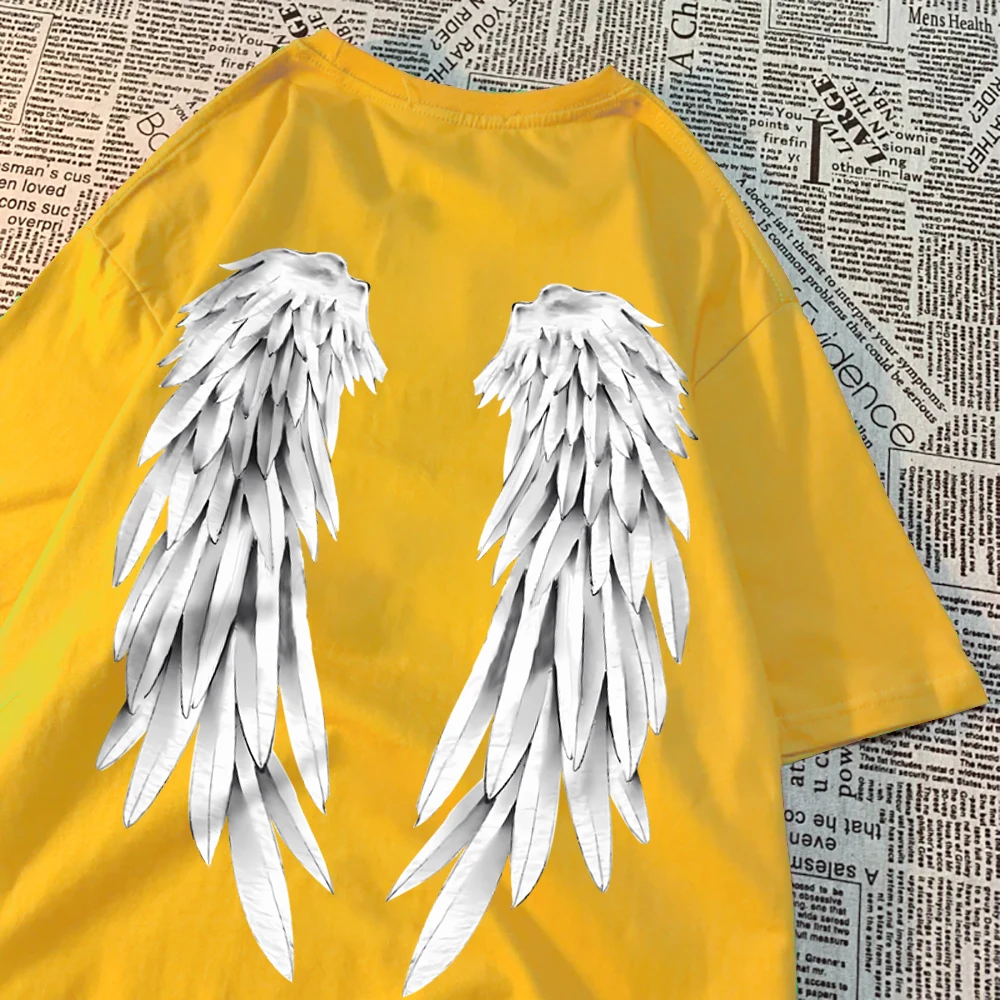 Angel Wings Personality Pattern Tshirt Men Women Hip Hop Quality T-Shirts Creativity O-Neck Tops Personality Quality T-Shirts