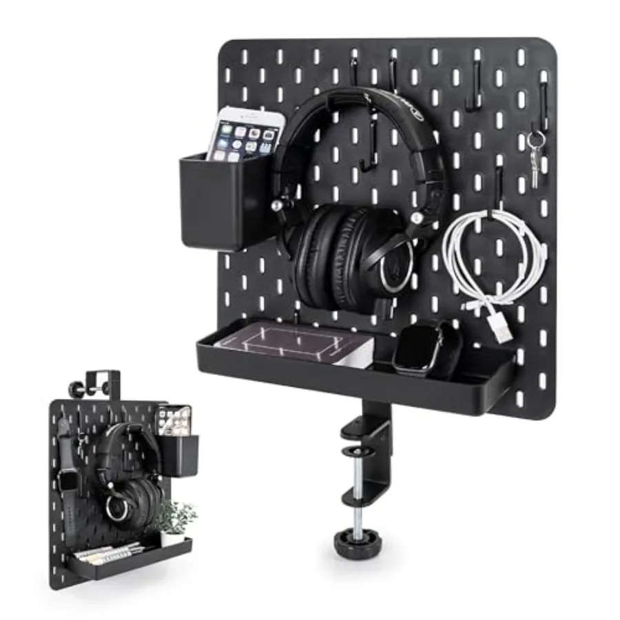 Clamp-On Desk Pegboard 3.5 x 4 inch Privacy Divider Desk Partition Panel No-Drill Desk Mounted Organizer Combination Peg Board