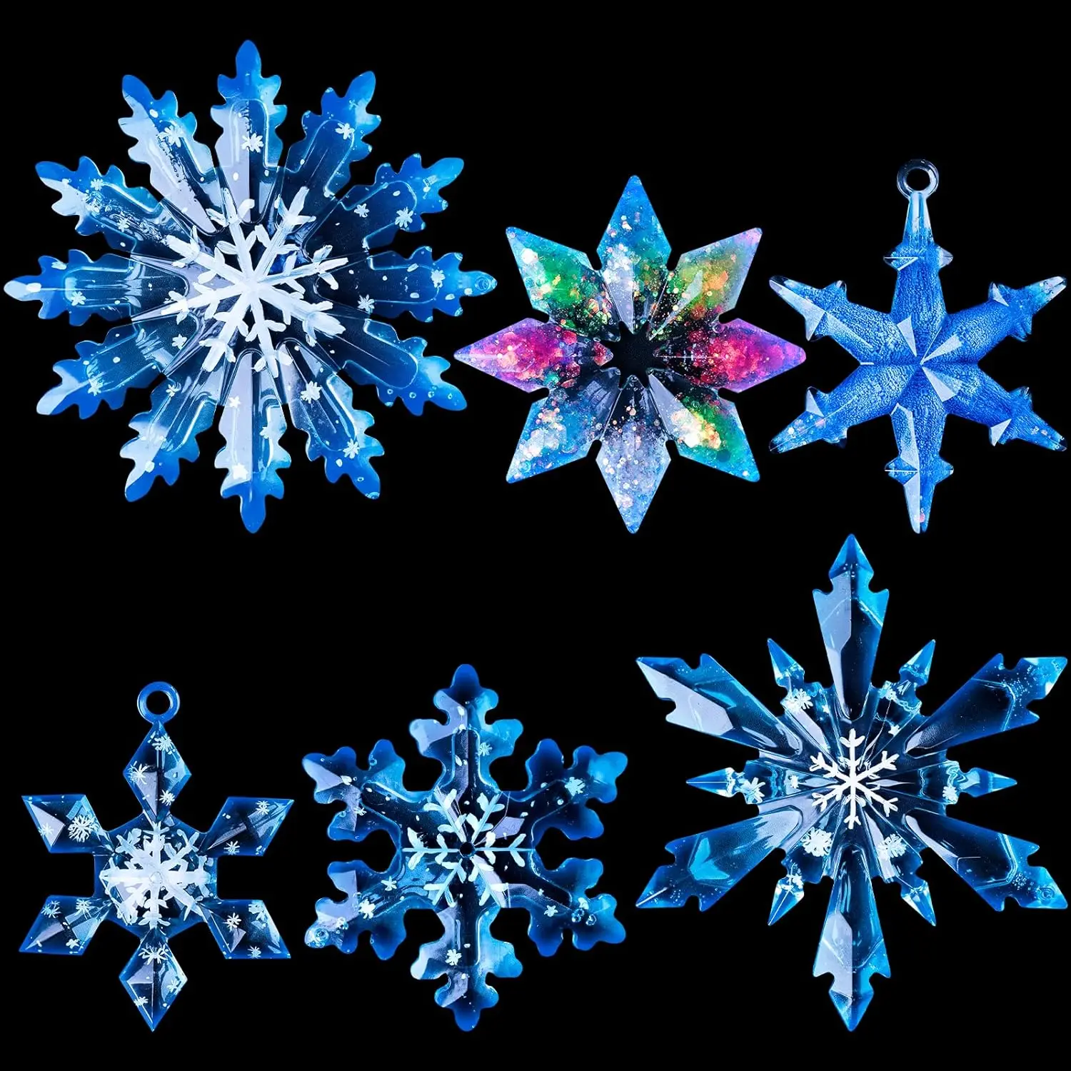 Christmas Resin Molds Snowflake 3D Ice Crysta Pendant Ornaments Mould Jewelry Keychain Earring Making Xmas Decor Gift Supp Tools