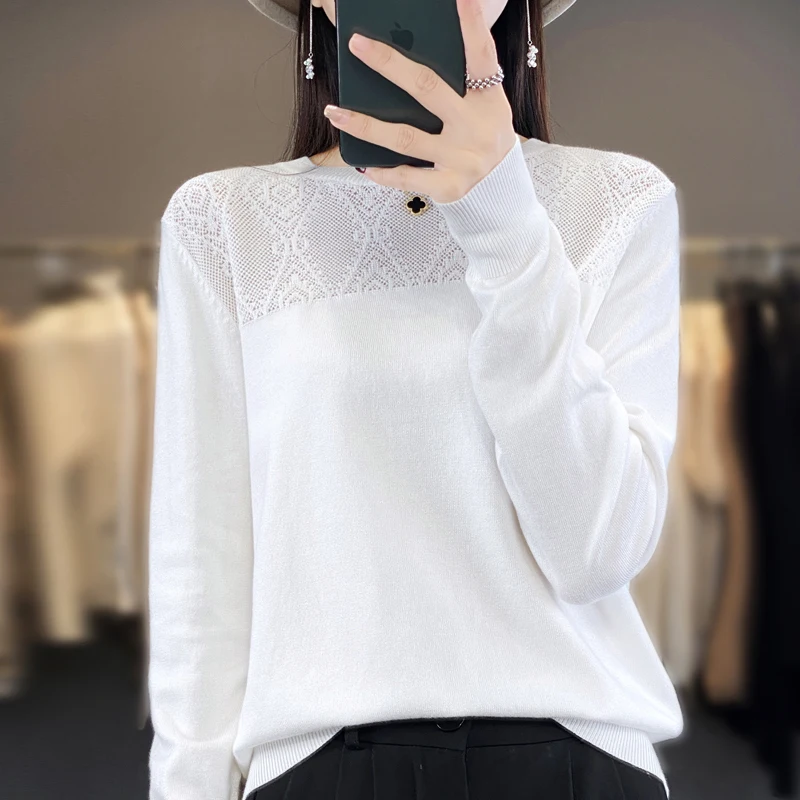 

New round neck base sweater for women's spring/summer western-style sweater loose and slimming with a pullover underneath