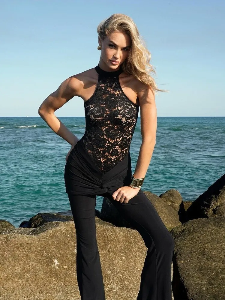 

Модный облегающий комбинезон с высокой талией и длинными брюками, женский костюм, осенняя коллекция, 100% ткань