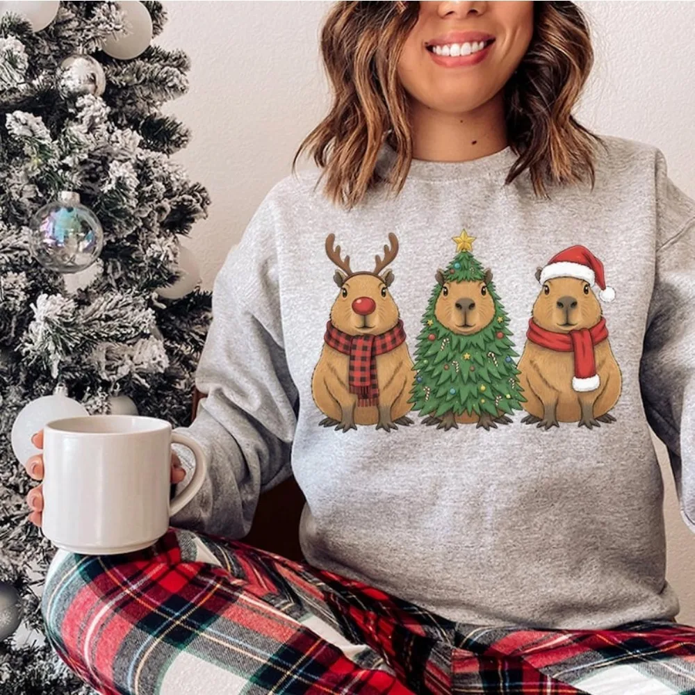 

Capybara Christmas Sweatshirt Santa Animal Unisex Women Hoodie Reindeer Xmas Sweater Hoodie Gifts Winter Keep Warm Tracksuit