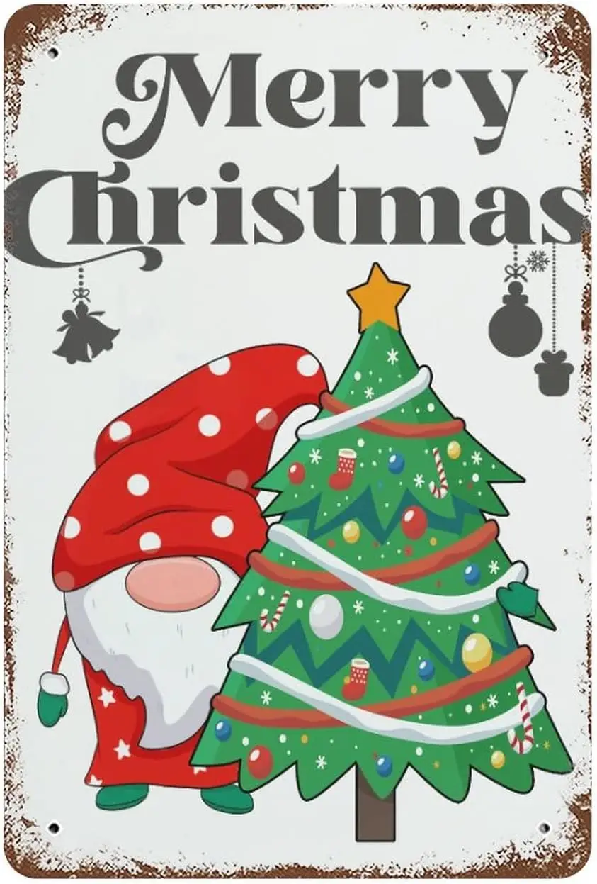 Merry Christmas Trees Gnome Metal Tin Sign Christmas Sign Plaque Christmas Party Wall Decor Art Iron Vintage Sign 10x14 sign