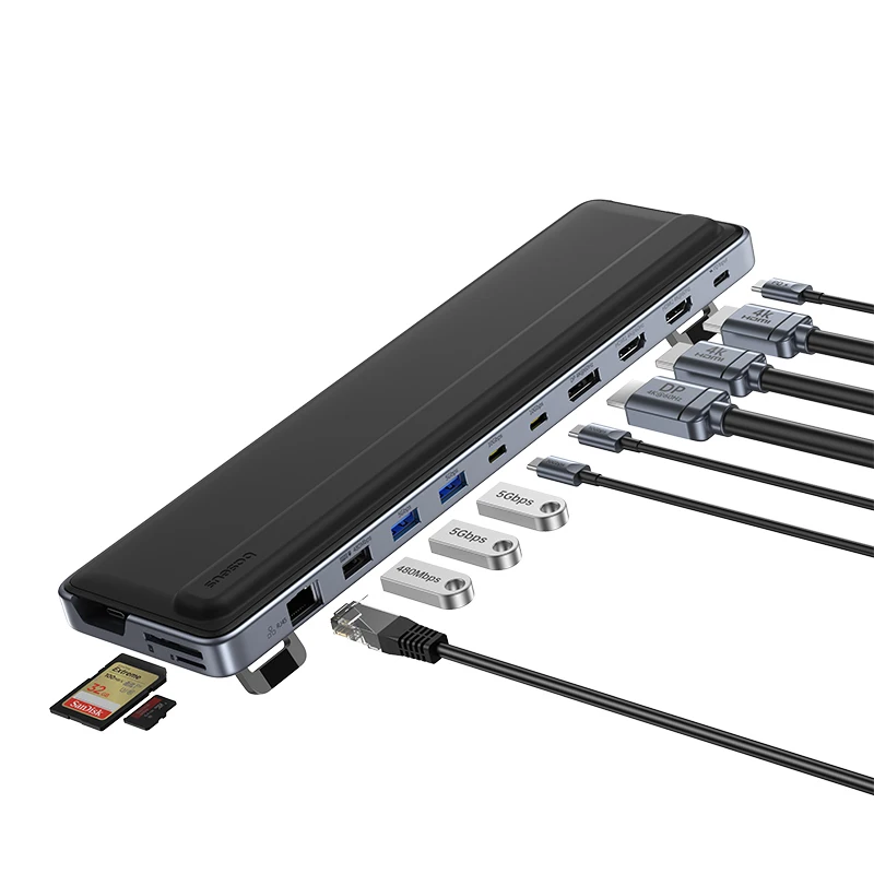 Baseus 12-in-1 USB C HUB with Laptop Stand HDMI DP 4K 60Hz Triple Display USB 3.2 3.0 Adapter with RJ45 SD TF PD 100W Type C Hub