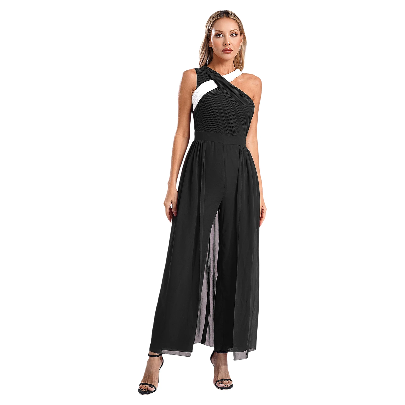 Macacões femininos Assimétricos Ruched Straps, Senhora do Escritório Calça de Pernas Largas, Macacão para Festa Noturna, Coquetéis, Calças Comutadas, Chique