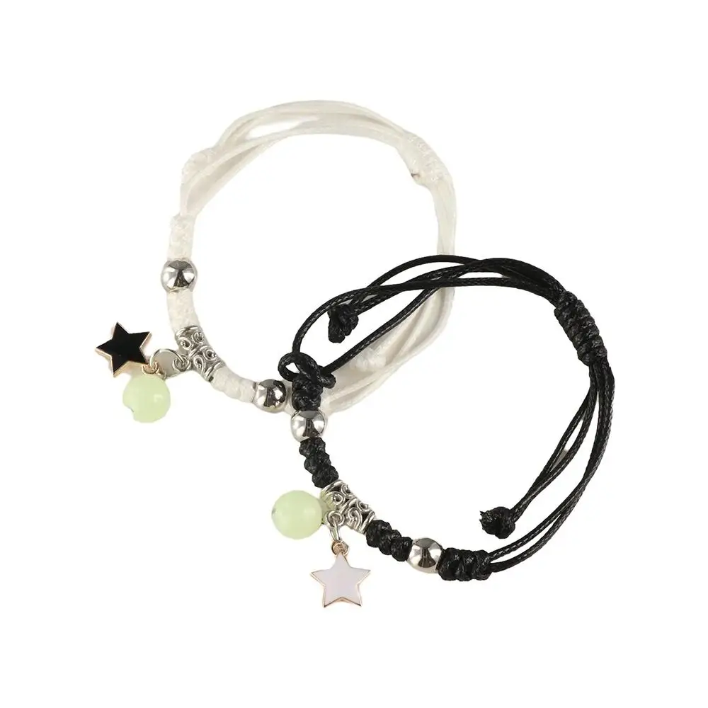 2Pcs Adjustable Luminous Beads Couple Bracelet Woven Rope Star Charms Bracelet Set Fashion Key Lock Friendship Bracelet