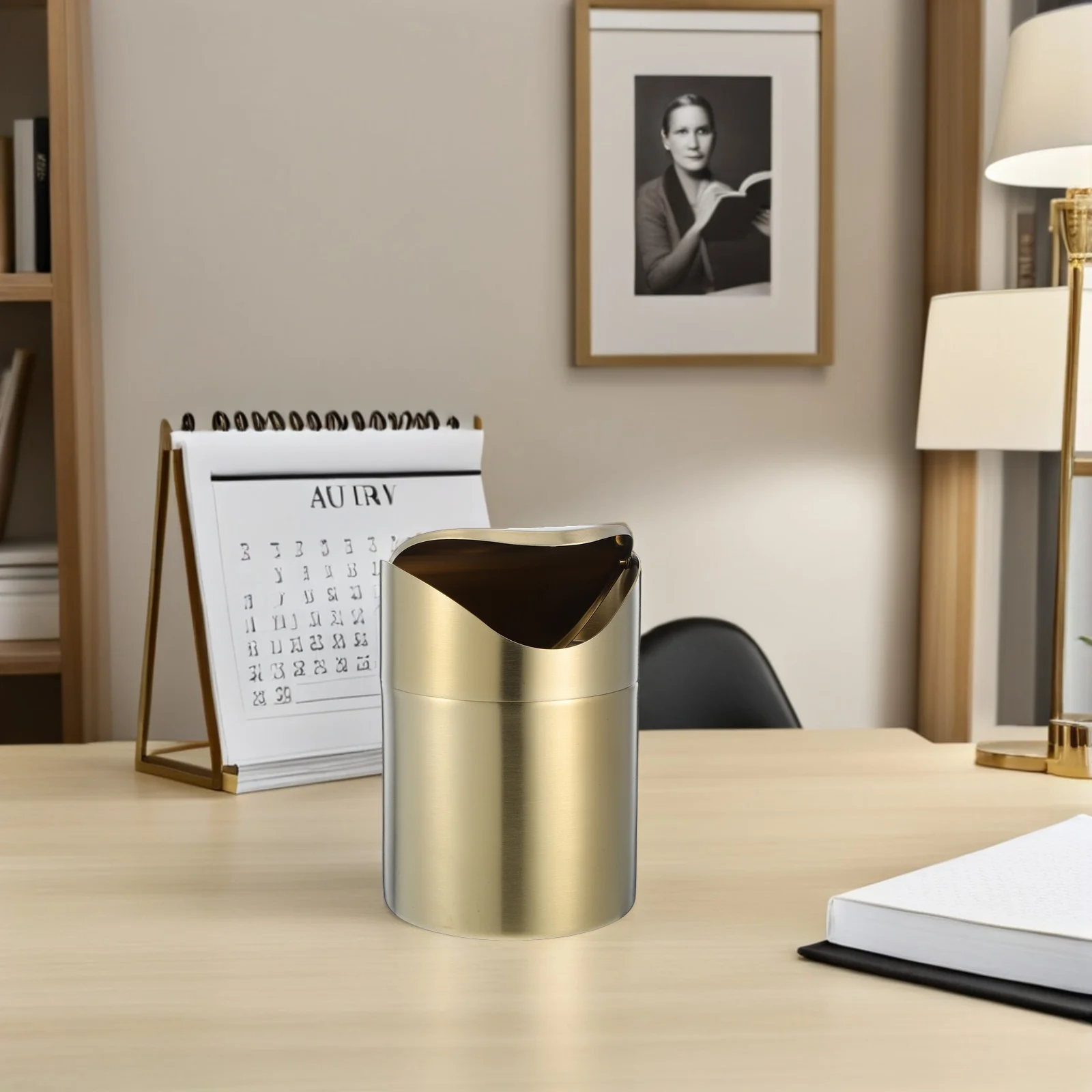 

2Pcs Compact Desktop Garbage Can Stainless Steel with Swing Lid Small Trash Bin for Desk Car Garbage Can Small