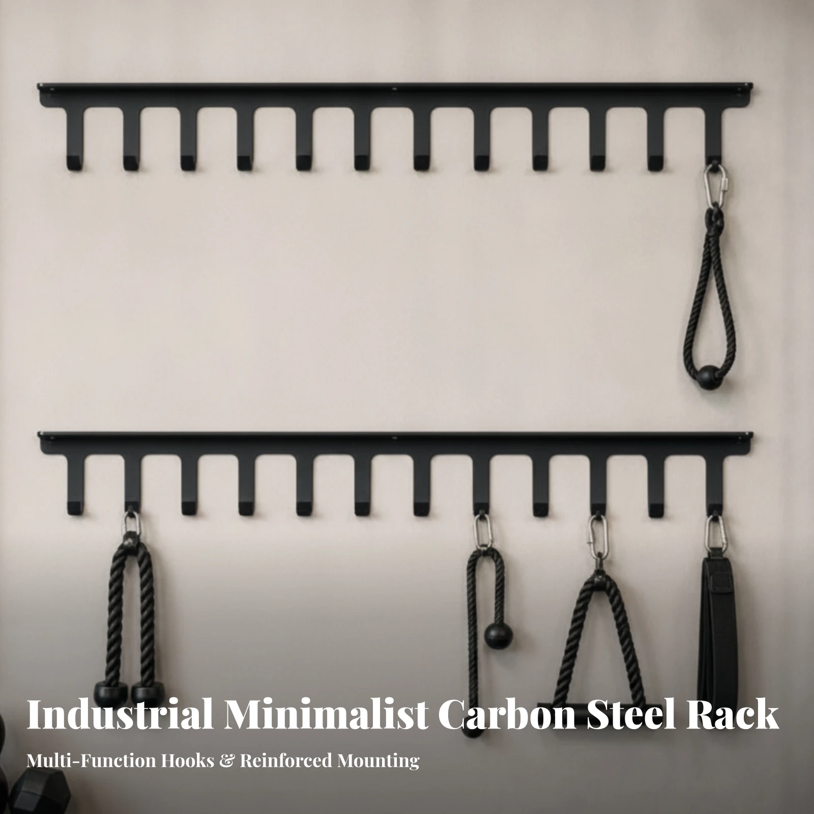 Wall-Mounted Fitness Equipment Storage Rack Space-Saving Cable Attachment Storage Rack with Hook Rails Multi-Purpose for Garage