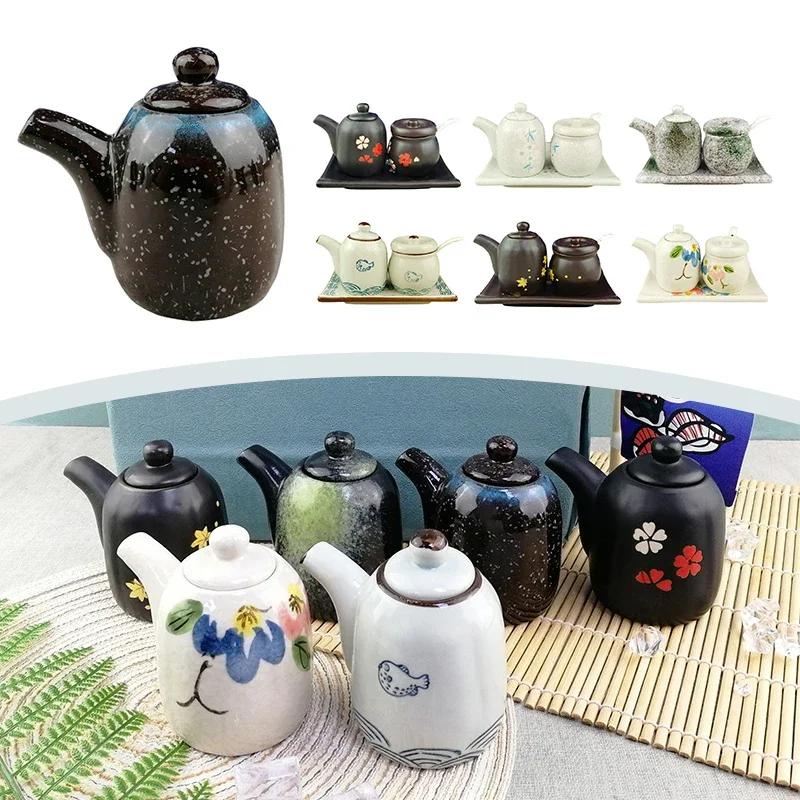 Botella dispensadora de aceite y vinagre cerámica japonesa, contenedor de salsa, tarro oliva, Ponzu, vinagrera soja,