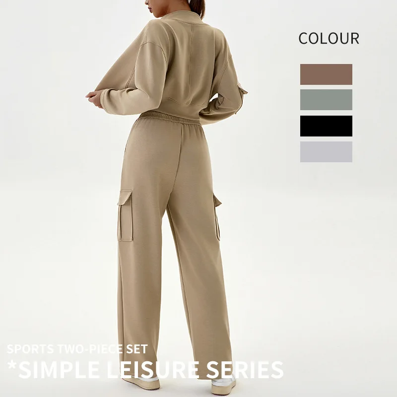 Casual Sporty Style Three Piece Set Women Sports Vest Zipper Short Coat High Waist Trousers 3 Piece Sets Commuting Clothing New