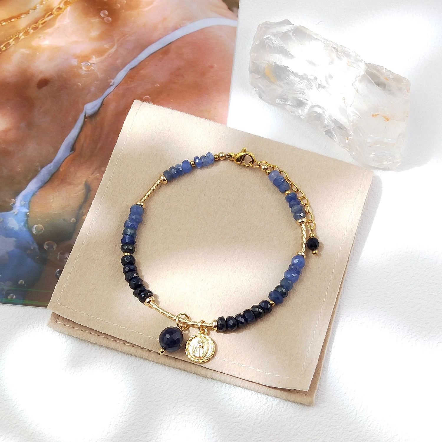 

Lii Ji натуральный сапфир американский браслет из 14-каратного золота модные украшения ручной работы