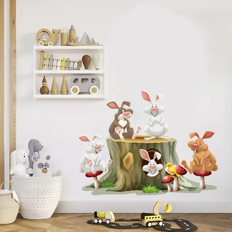 Tri koshki RC078 Cartoon Five Rabbits in the Forest Wall Sticker Waterproof Decal Child Home Decoration Kids Room Door Toile