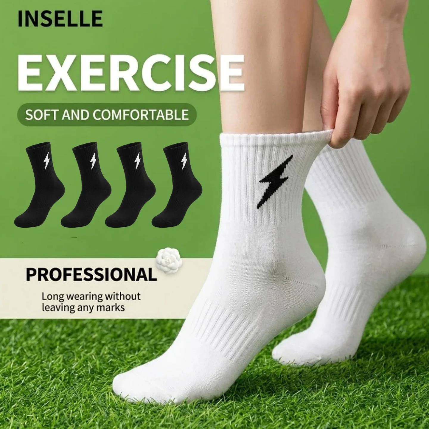 

5 pairs of stock up is super cost-effective! Men's and women's lightning embroidery tube socks with vertical texture