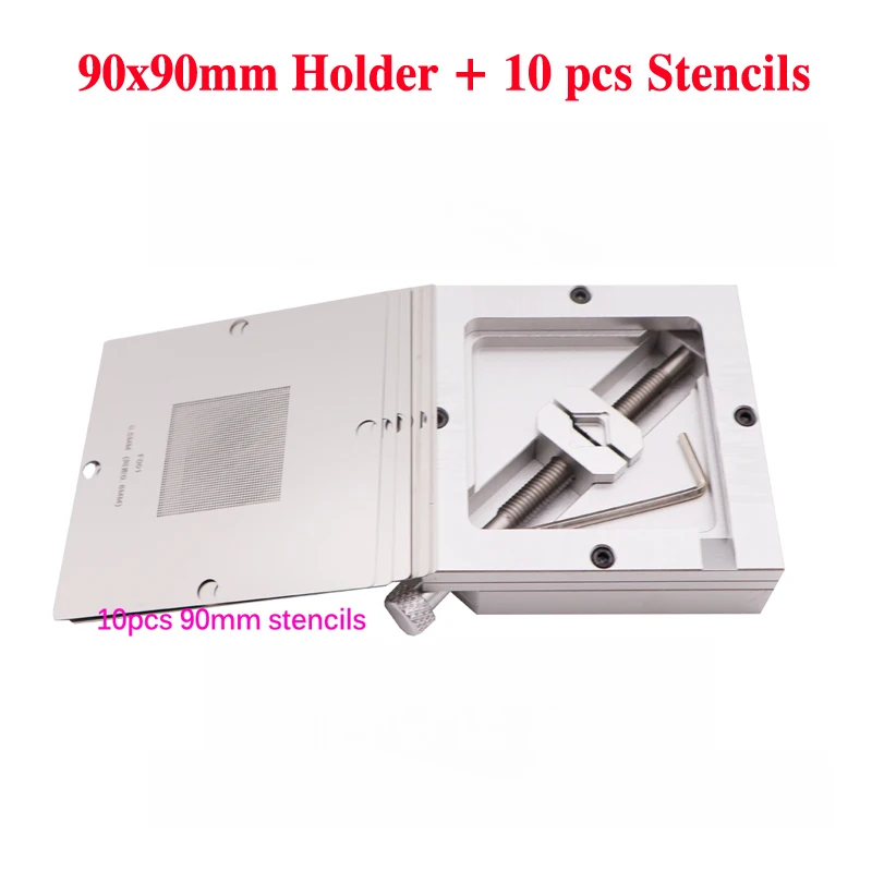 90MM Silver Aluminium BGA Reballing Station + 10pcs 90mm Stencils Template Holder Foxture Jig for BGA Reballing Kit