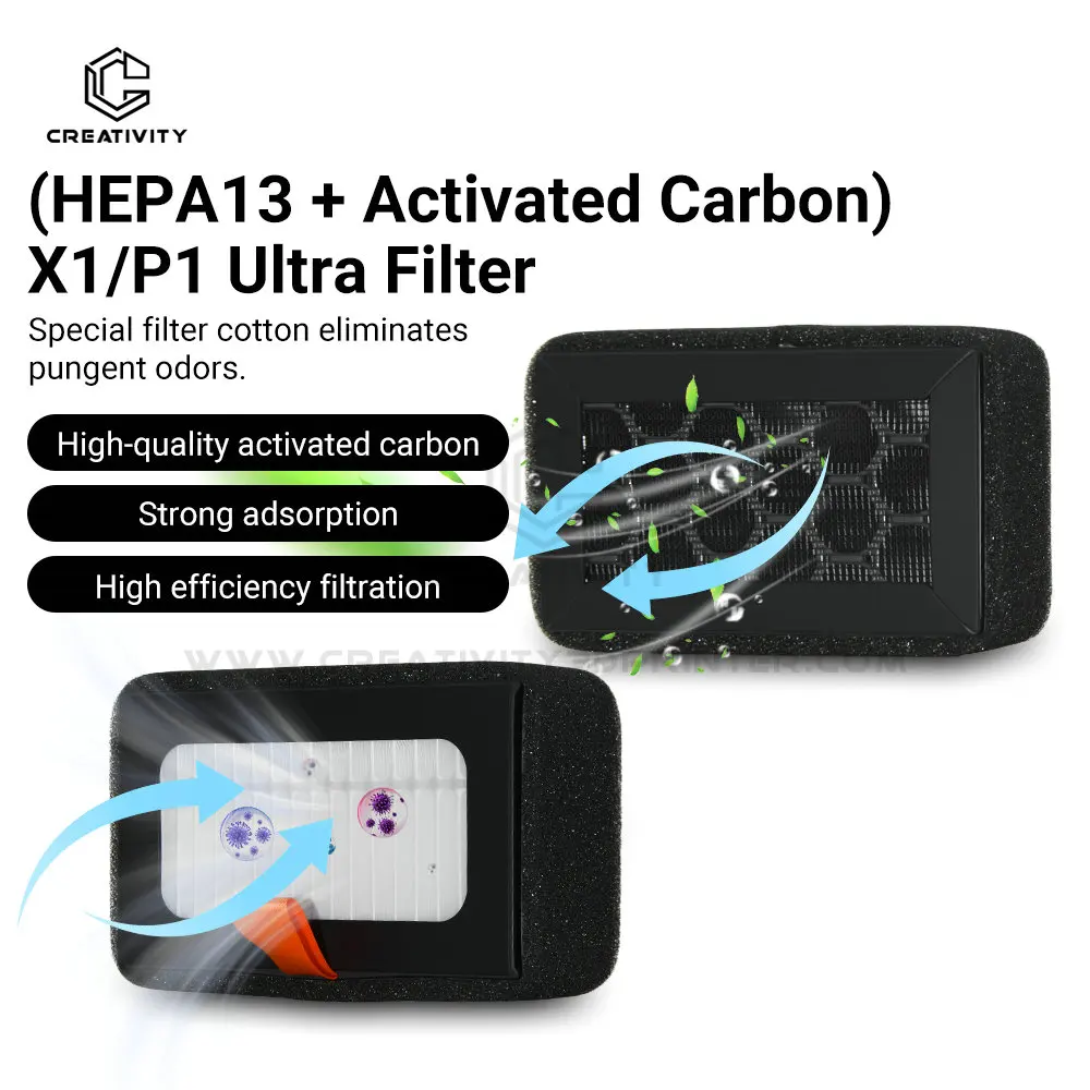 

For X1/X1C/P1P/P1S/P2S/X2D/H2D/H2C/H2S Ultra Air Filter with HEPA 13 & Ultra Activated Carbon Filter for 3d Printer Accessories