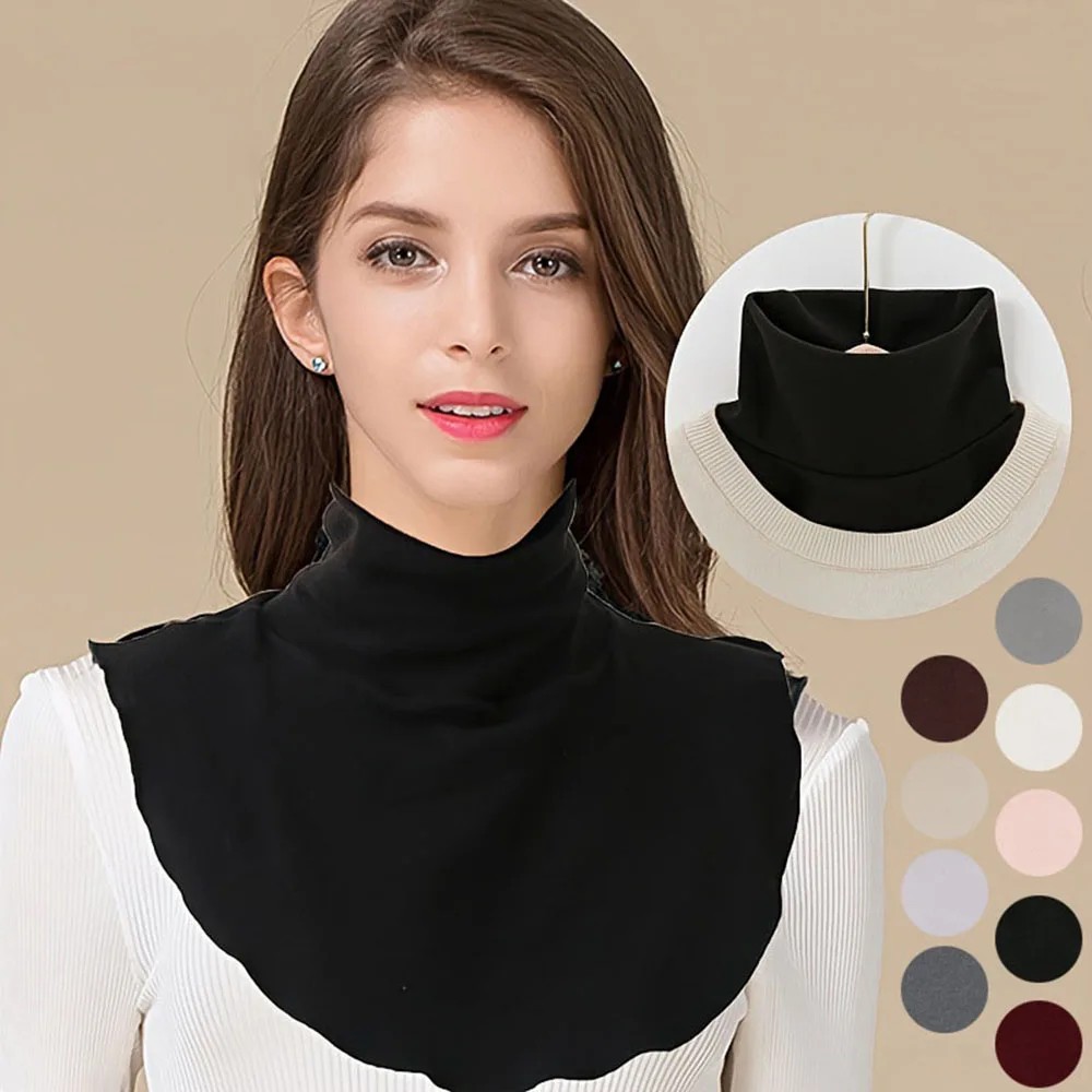 Cuello alto de lana postiza para mujer, cubierta de cuello alto de Color sólido, cuello de blusa desmontable, cálido, invierno