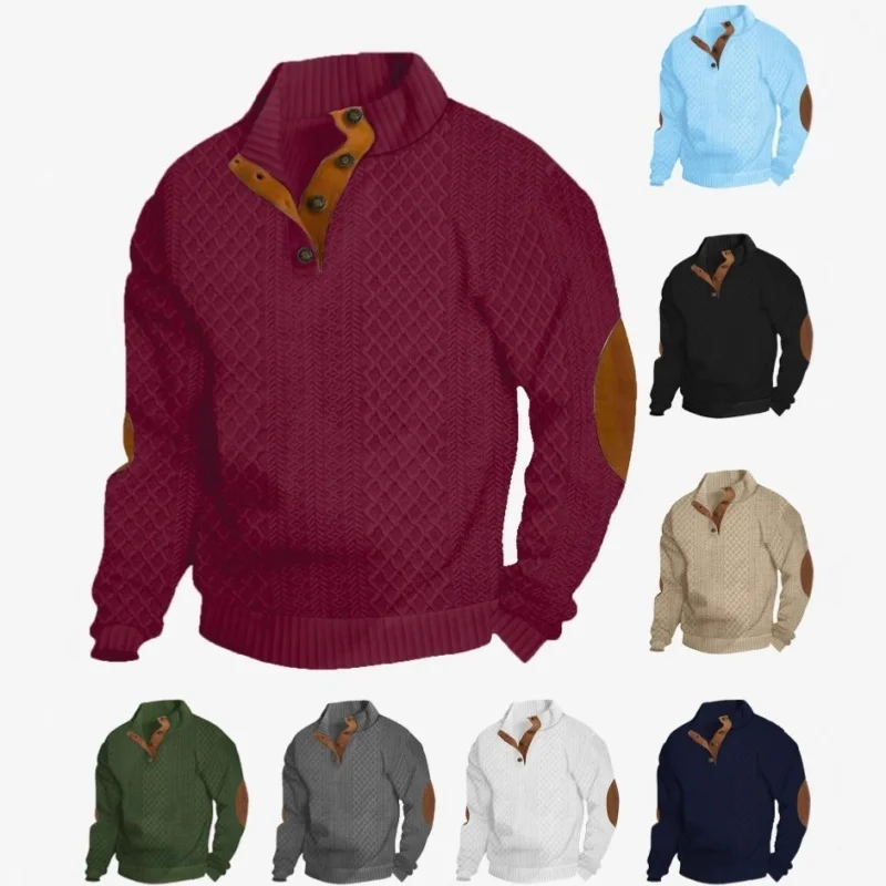 

Men's Euro Size Long Sleeve Jersey Casual Outdoor Standing Collar Jacquard Men's Outdoor Jersey
