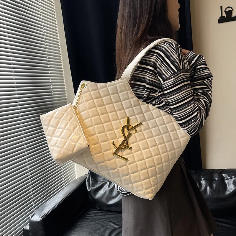 2025 Quilted Tote Bag for Women Spacious Adjustable Crossbody Strap Shoulder Purse with Top Handle Work to Weekend Bag