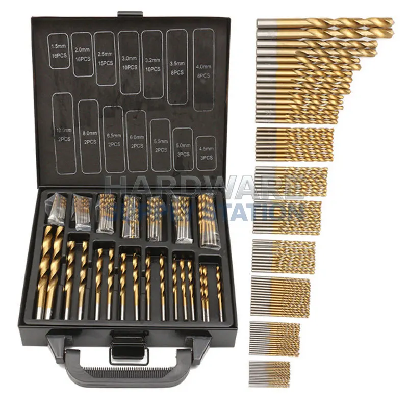

99 Pcs Titanium-Plated HSS Twist Drill Bit Set, Sharp Wear-Resistant, Portable Iron Box for Metal Drilling