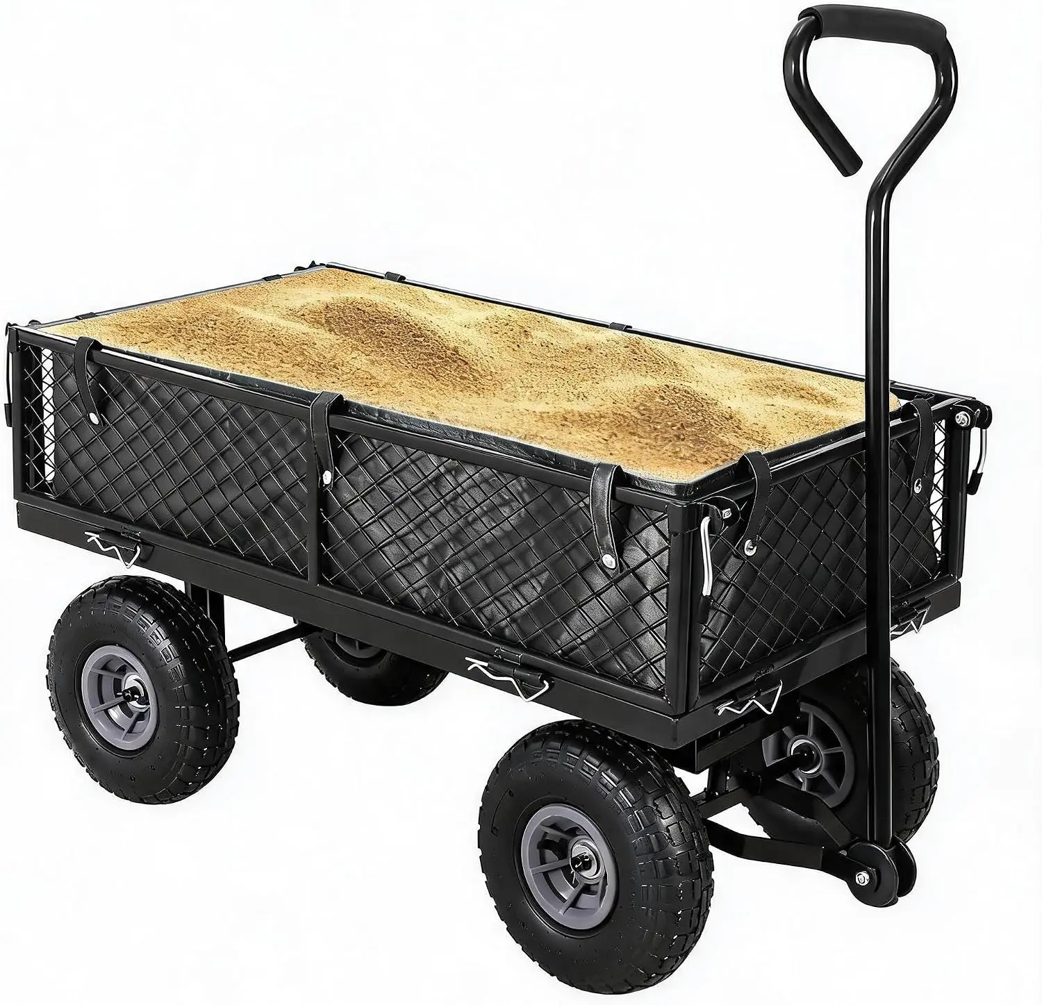 Tacleekii Heavy Duty Steel Garden Cart 440 lbs Capacity Folding Utility Wagon Removable Mesh Sides & Liner 10