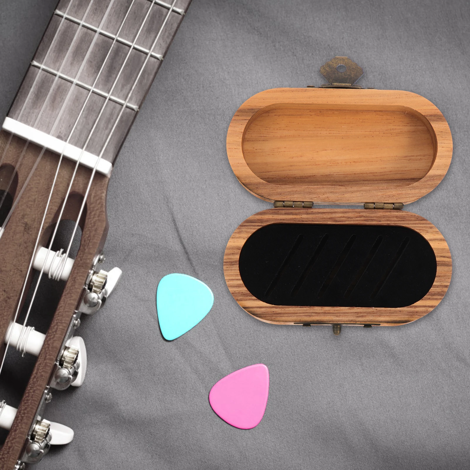 

5 Guitar Picks Storage Box Retro Wooden Case for Acoustic Electric Guitars Travel Concert School Organizer Smooth Polished Easy