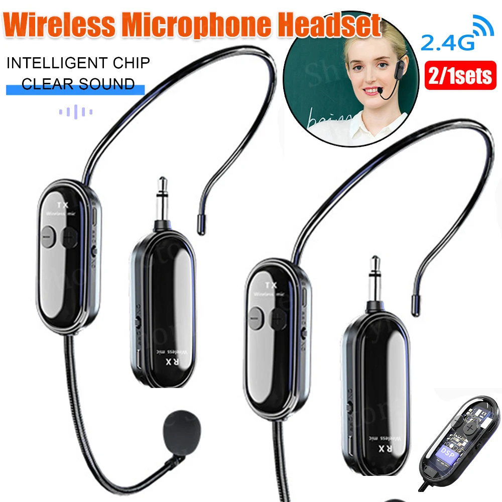 2.4G Wireless Microphone Headset Long Range Wireless Headset & Handheld 2 in 1 Mic for Voice Amplifier Stage Speakers Teach