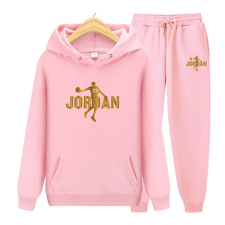 Ensemble sweat-shirt à capuche pour hommes, sports d'automne et d'hiver, adapté aux hommes et aux femmes, vêtements de sport décontractés en laine pour l'extérieur, 2 pièces