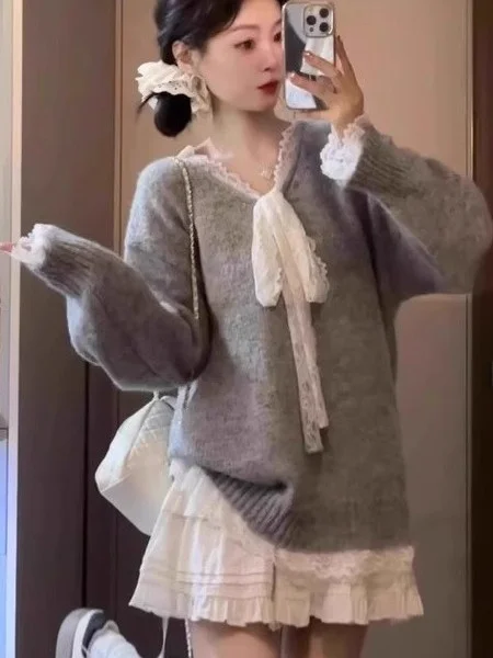 

Очень большой трикотажный топ с V-образным вырезом и кружевной отделкой, с узлом, для мужчин и женщин, удобный, мягкий, в американском стиле