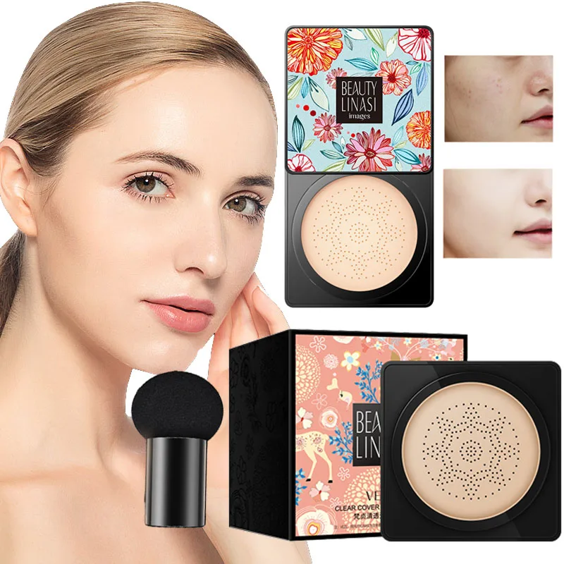 BB Air Cushion Base Foundation with Mushroom Head CC Cream Moisturizing Hydrating Concealer Makeup Brighten Skin Tone Cosmetics