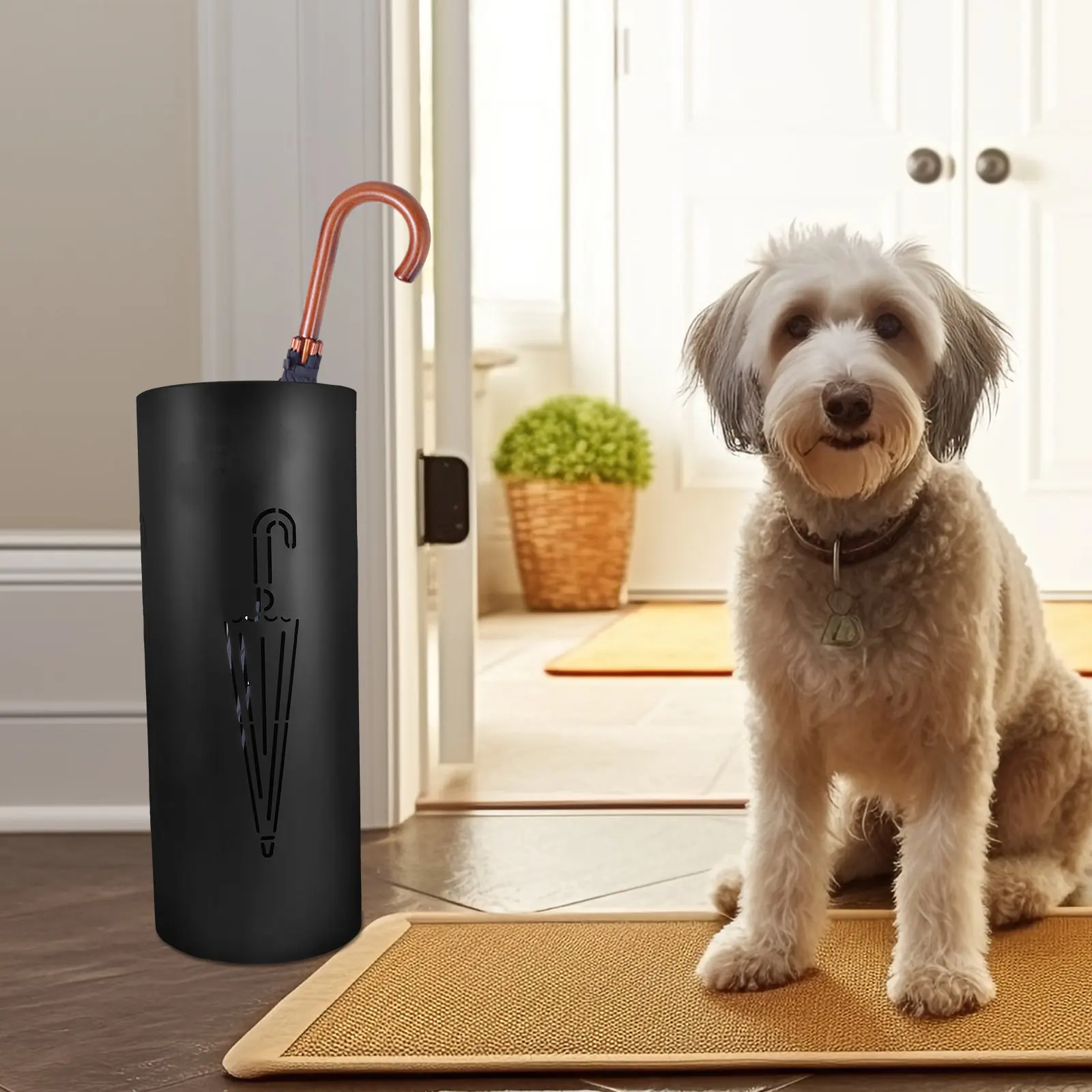 

Iron Umbrella Stand Bucket Round Floor Holder for Doorway Entryway Use Heavy Duty Storage Rack for Multiple Umbrellas Walking