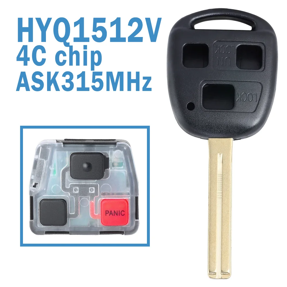 2 Pcs HYQ1512V Auto Remote Control 2+1B ASK 315MHz 4C Chip TOY48(short blade) Replace Car Smart Key Fob For Lexus 1998-2005