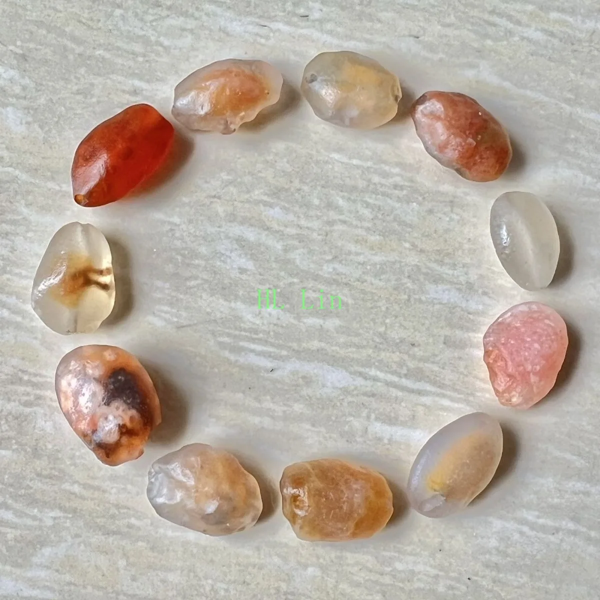 Translucent Beauty Palm Stone Candy Agate,Glass Vial Display, 10-15mm Unpolished, Shelf Display.Candy Agate