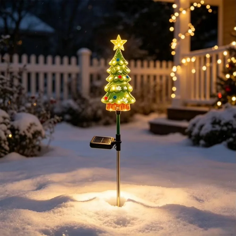 Waterproof Solar Christmas Tree Lights Weatherproof Solar Powered Led Garden Stake Lights Energy Efficient Dusk To Dawn