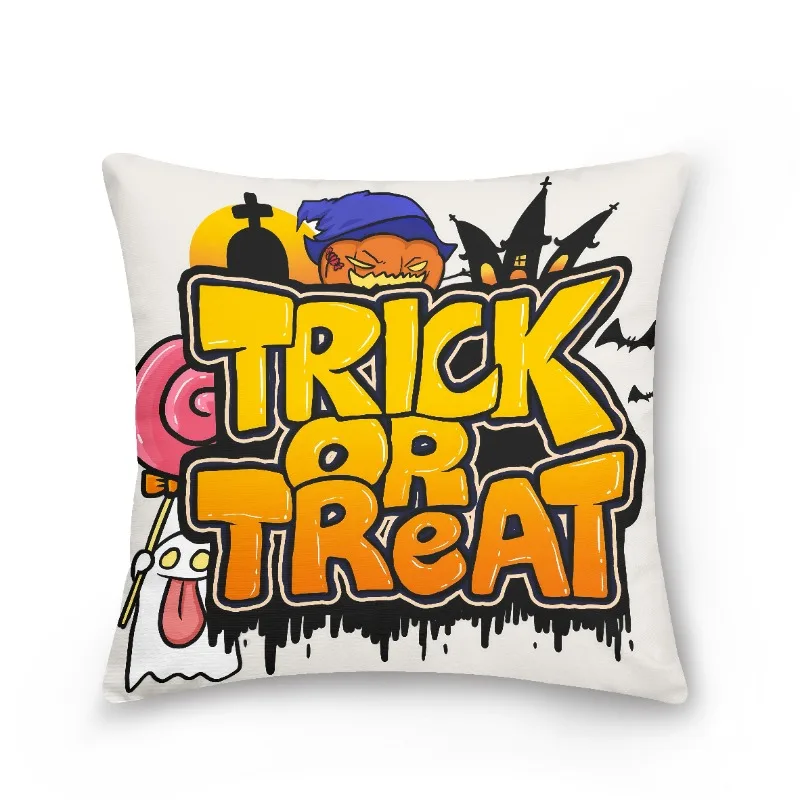 New Halloween Pillow Cover Throwable Trick or Treat BOO Pumpkin Castle Cushion Cover Party Club Home Decoration