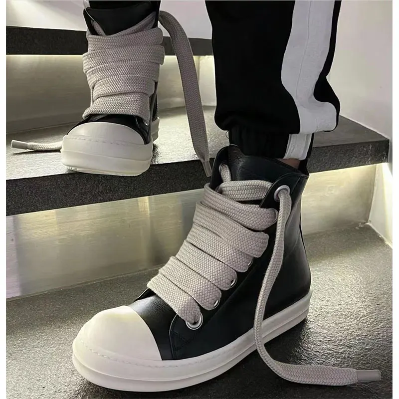 Black Casual Shoes Women\'s 2023 Canvas Boots Wide Band Leather Boots Large Lace-Up Boots Women\'s Luxury Sneakers