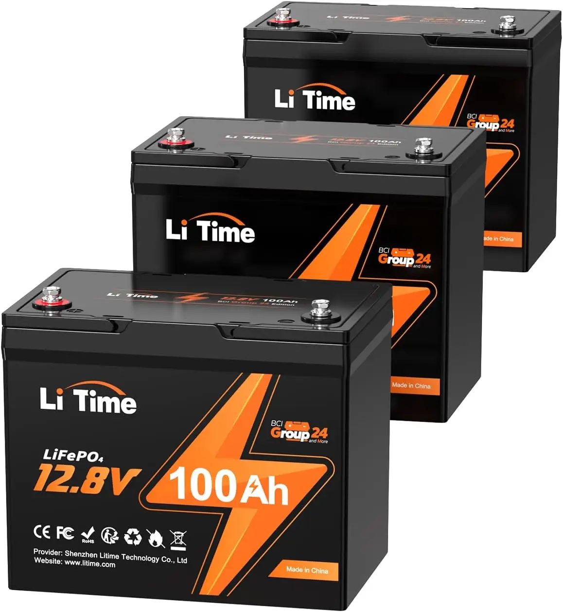 3 Pack 12V 100Ah RV Lithium Battery Group 24 Rechargeable LiFePO4 Battery with Up to 15000 Cycles 1.28kWh and Higher Energy