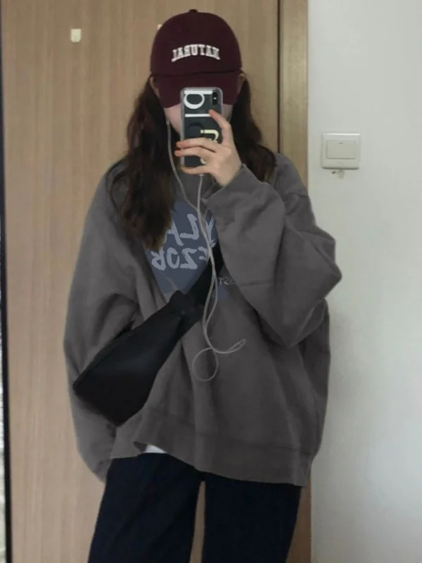 

Женская толстовка больших размеров с круглым вырезом, свободного кроя, удобная, из полиэстера, с длинными рукавами, с принтом, для ранней осени