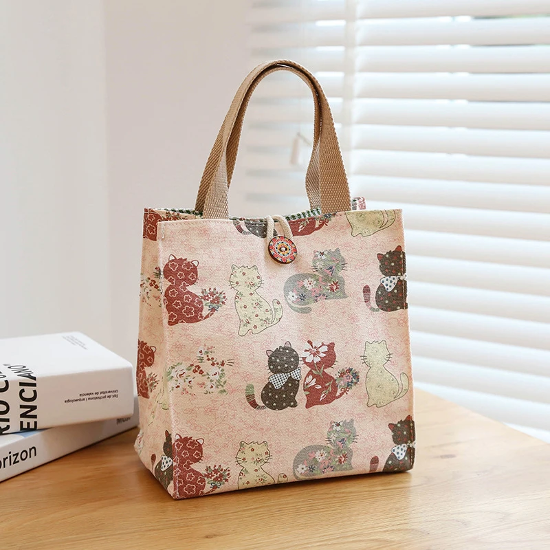 Canvas Bags Handbag For Women Shopper Tote Bag Fashion Designer Bag Japanese Style Cartoon Cute Cats Small Eco-Friendly Tote Bag