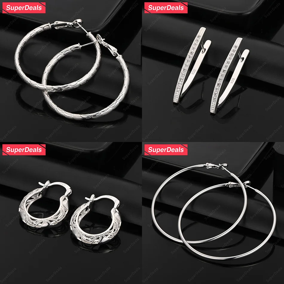 

SuperDeals 925 Sterling Silver Round V-Shaped Hollow Bag Hoop Earrings AAA Zircon Women Party Anniversary Gift Fashion Jewelry