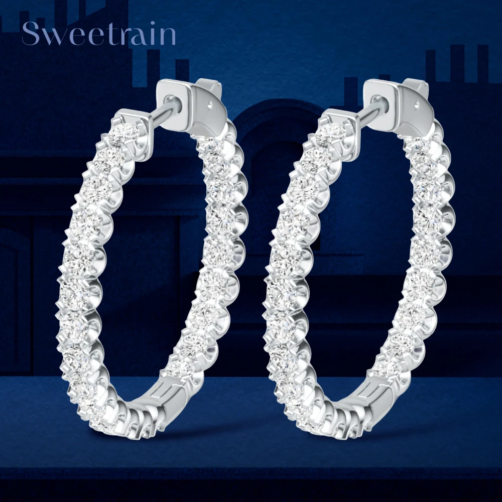 2.5mm Full Moissanite Hoop Earrings for Women 100% 925 Sterling Silver Hoops Earrings Hypoallergenic Wedding Party Jewelry