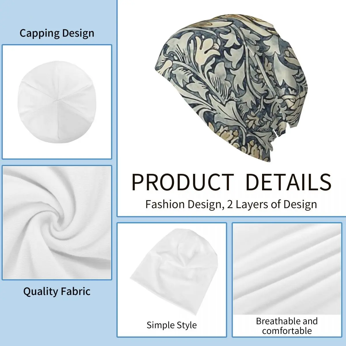 ويليام موريس Snakeshead نمط دافئ محبوك قبعة الأزياء بونيه قبعة الخريف الشتاء في الهواء الطلق بيني القبعات للرجال النساء الكبار