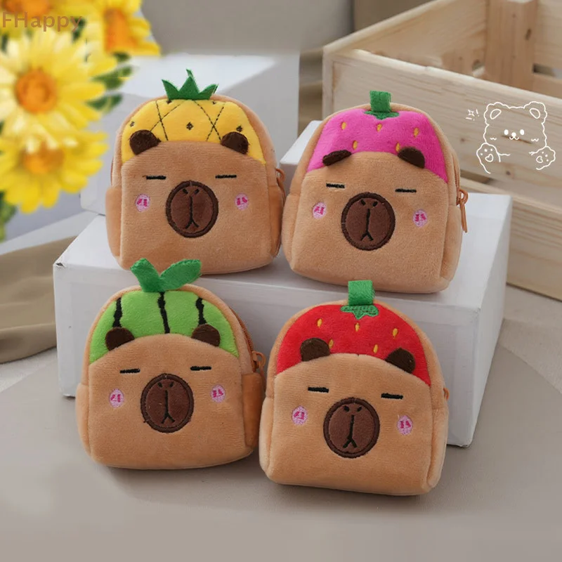 Capibala Doll Plush Wallet Key Chain Cartoon Animal Capybara Coin Purse Portable Earphone Storage Bag