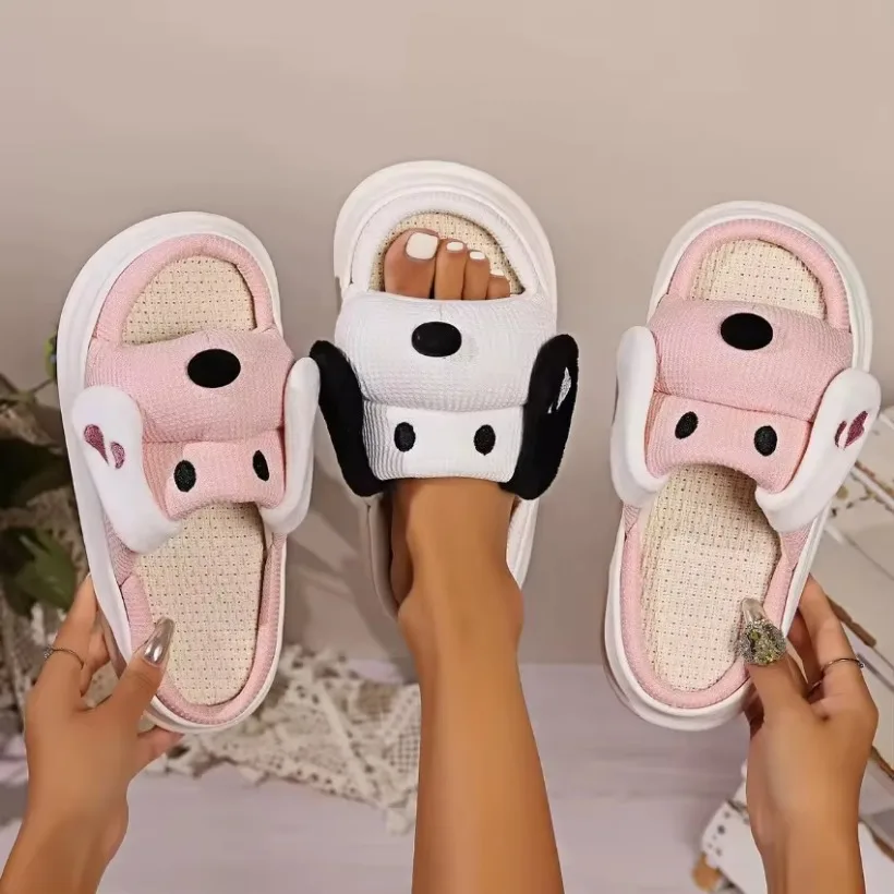 Pantofole squalo scarpe Kawaii cane orso casa lino nuvola piattaforma donna carino casa interna antiscivolo sandali divertenti spessi cartone