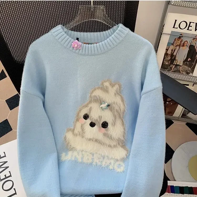 Gagarich Soft Sweet Cartoon Plush Thick Sweater Women Autumn Winter Lazy Style Loose Versatile Warm Knitted Pullover Top